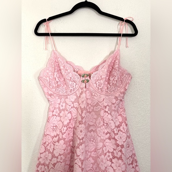 For Love and Lemons Creamsicle Lace Cutout Back Mini Slip Dress Pale Pink XL NEW - Picture 4 of 7